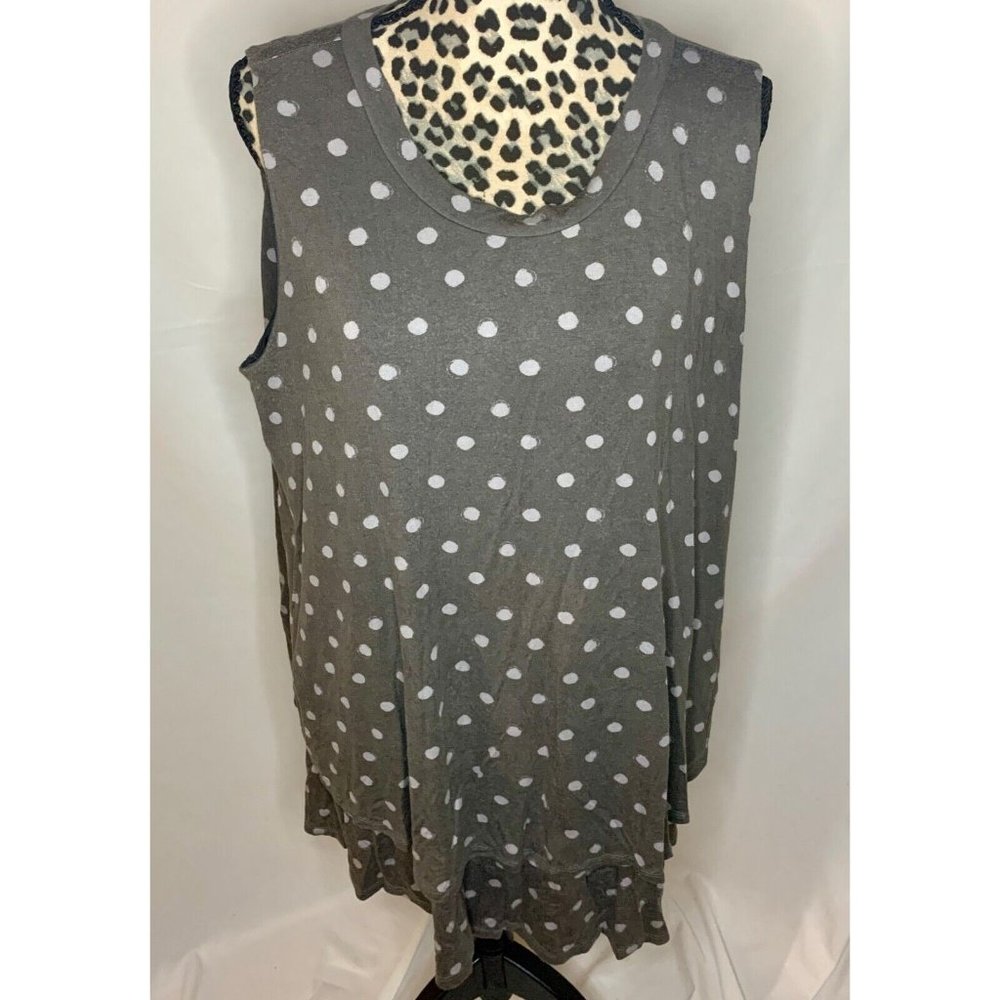 AGNES & DORA TWO TIERED SLEEVELESS TUNIC GREY POLKA DOTS WOMEN’S SIZE 3XL XXXL